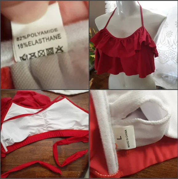 Two NWT Red Ruffle Bikini Tops Large - Picture 14 of 16
